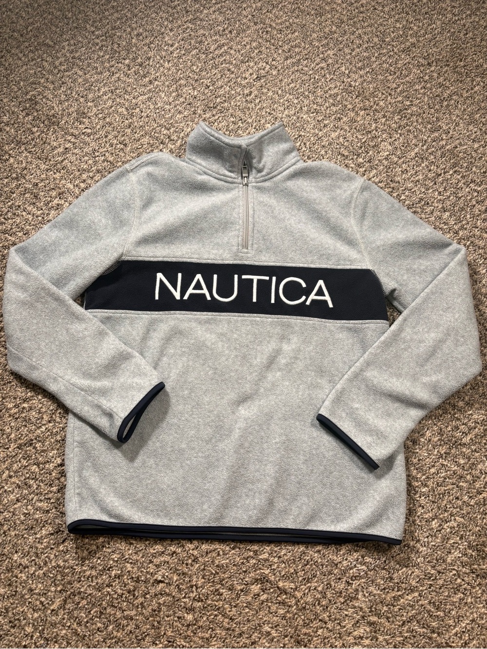 Nautica Gray and Navy Half-Zip Pullover with Chest Logo